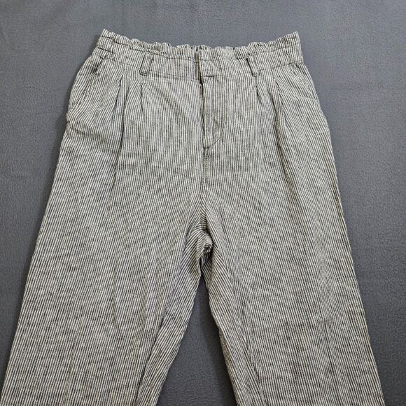 LOFT Women S Linen Blend High Rise Striped Pleated Straight Leg Pants - Picture 3 of 13